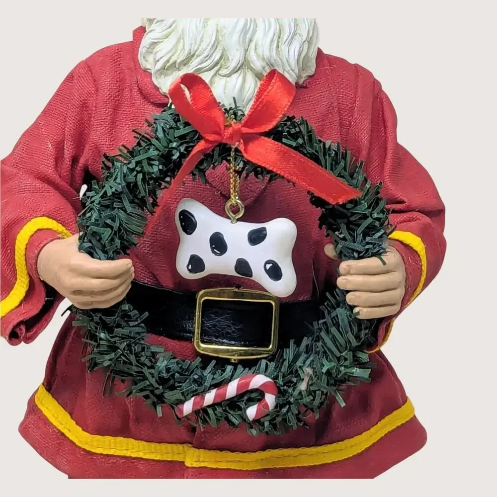 Vintage Fabriché Fireman Santa Holding Wreath Figurine